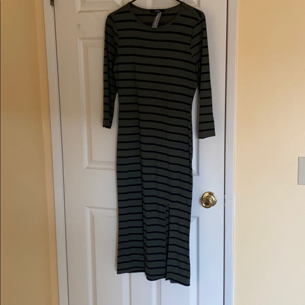 Olive striped dress with slit